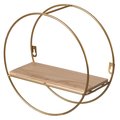 Fabulaxe Round Accent Floating Shelf Decor Display Wall Mounted Rack w/Metal Frame and Wood Shelf, Gold QI004336.GD